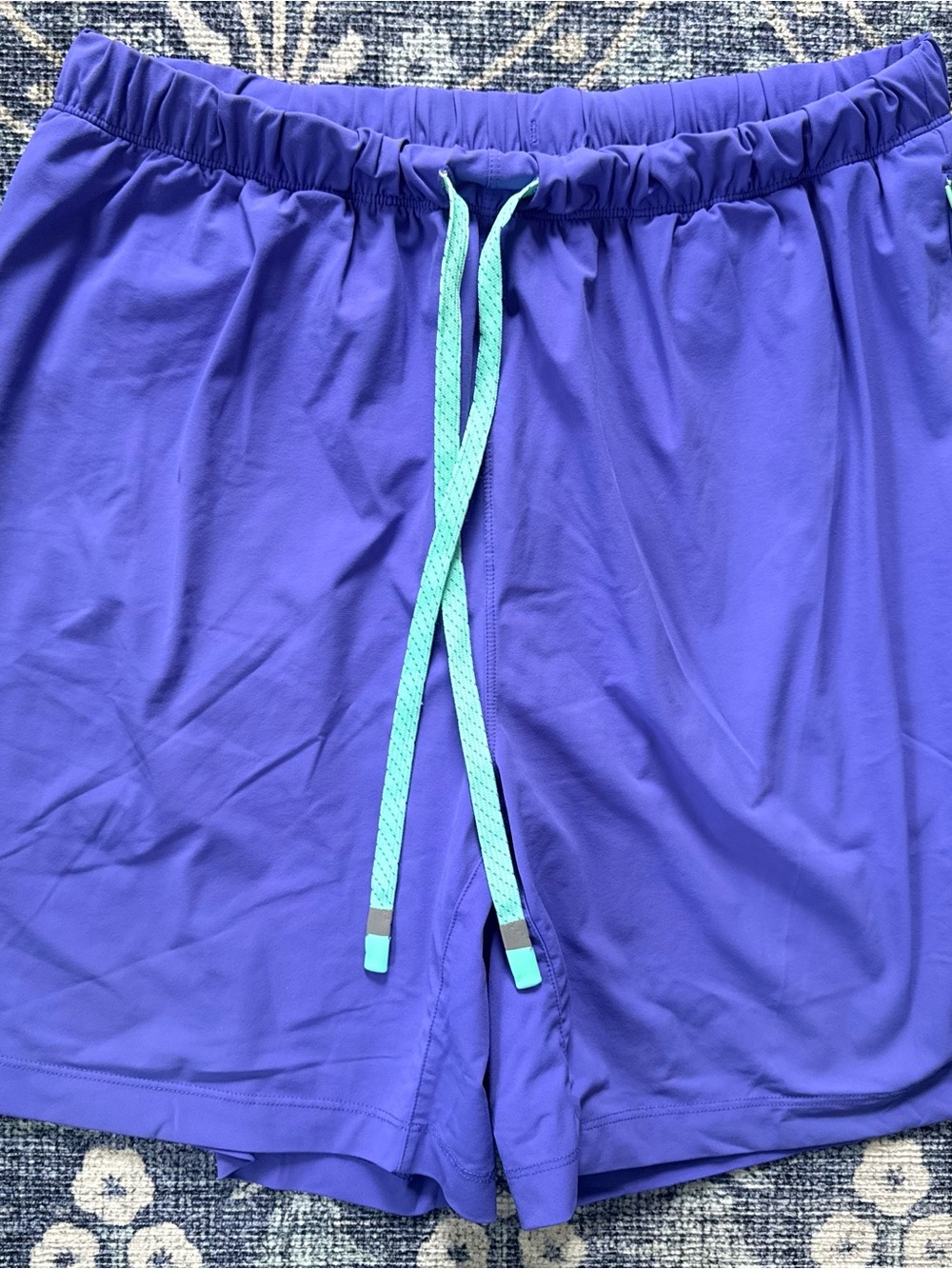 Fabletics Men's Athletic Swim/Active Shorts - Royal Blue with Teal Drawcord